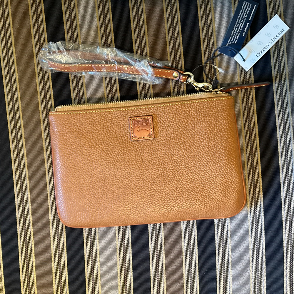 Authentic Dooney & Bourke tan pebble leather wristlet bag